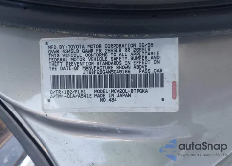 1998 Lexus Es 300 из США, поврежденный, VIN JT8BF28G4W5049166